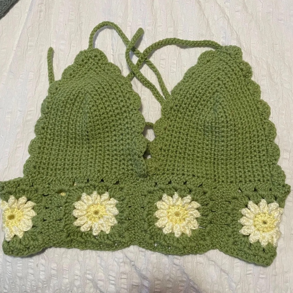 Crochet Halter Top with Floral Accents